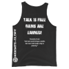 Talk is Cheap Shirt BACK Front view of the Weights & Glory 'Talk is Cheap' tank top featuring Proverbs 14:23; 'All hard work brings a profit, but mere talk leads to poverty.'